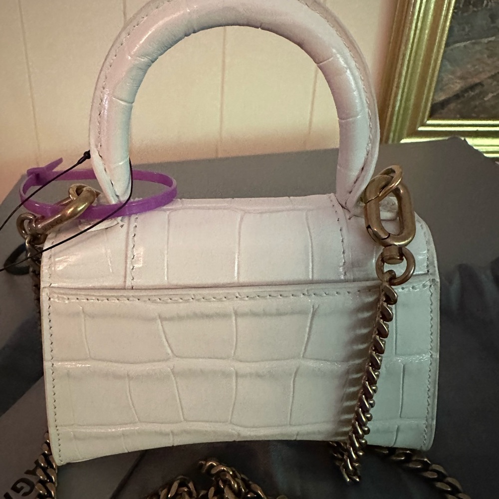 Balenciaga White Hourglass Croc-Embossed Mini Top-Handle Bag with Gold Chain - Picture 3 of 7